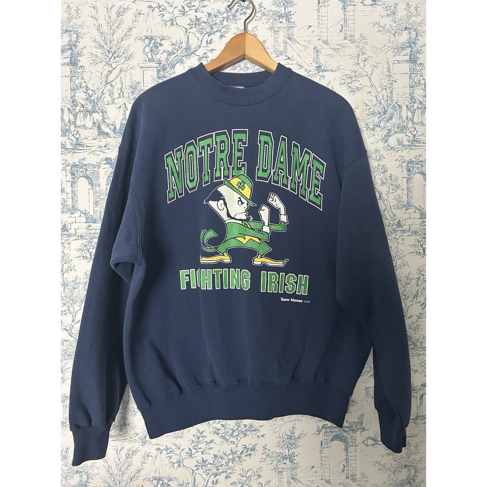 Vintage 90s Notre Dame Pullover Crewneck Sweatshirt USA College Navy XL